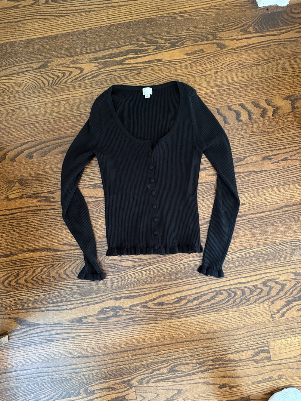 a new day Black Ribbed Button-Front Cardigan
